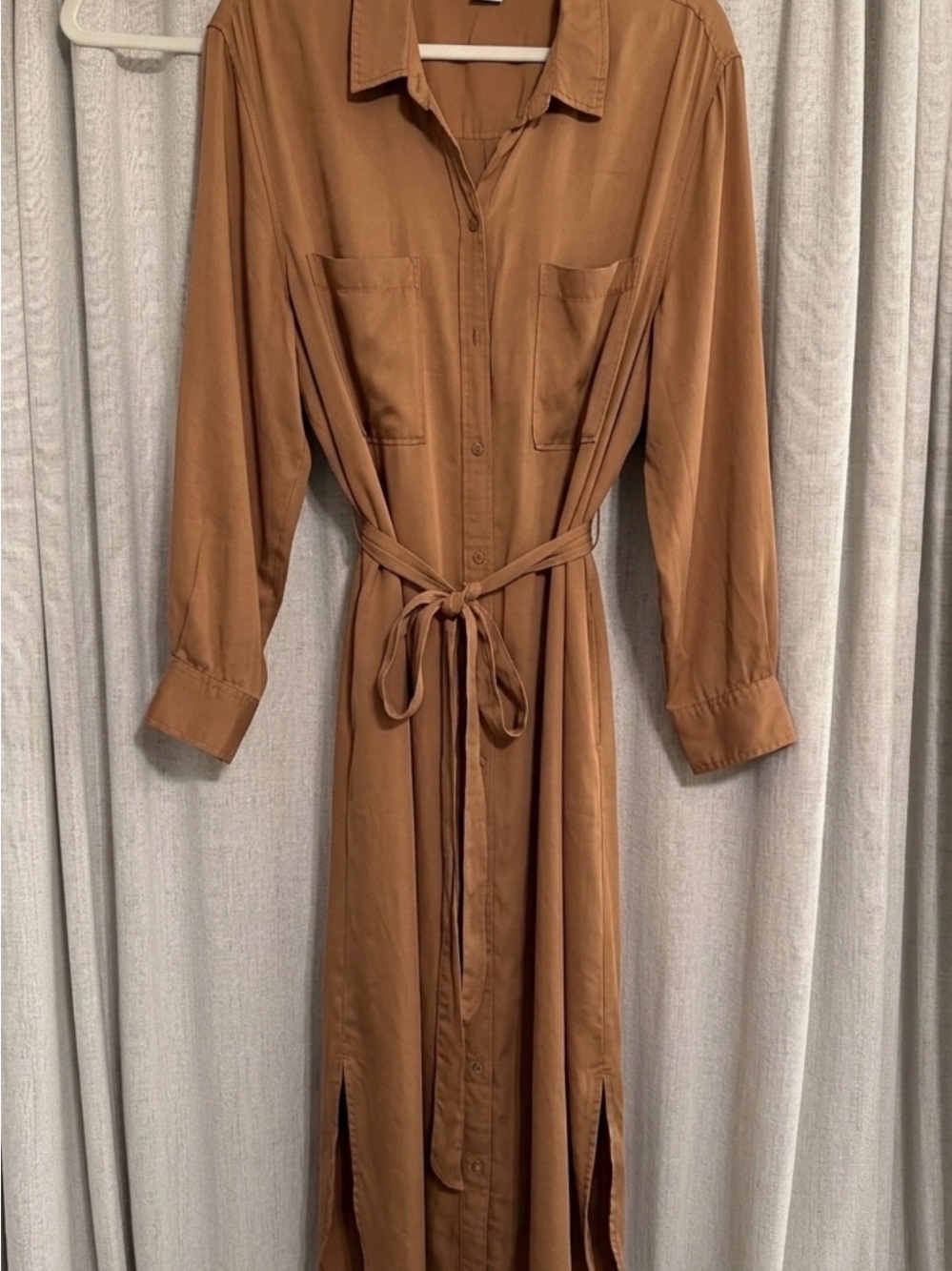 Old Navy Brown Maxi Shirt Dress with Tie Waist
